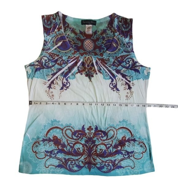 Appropriate Behavior ocean blue floral print sleeveless top sz L - Picture 9 of 11